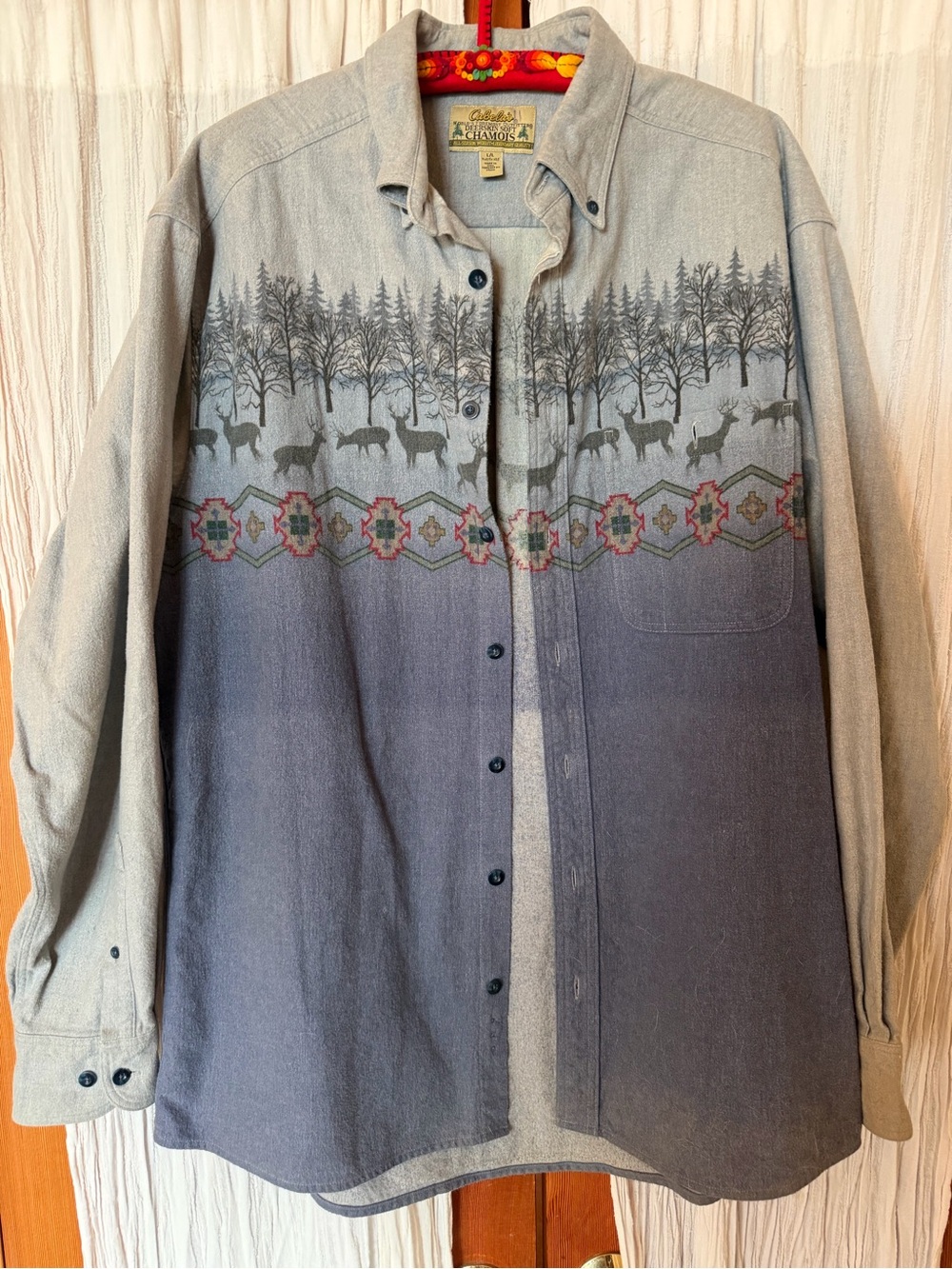 VTG Cabelas Deerskin Soft Chamois Patterned Shirt - Size L/L